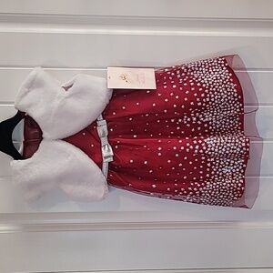 NWT - Red Dress with White Fur Vest